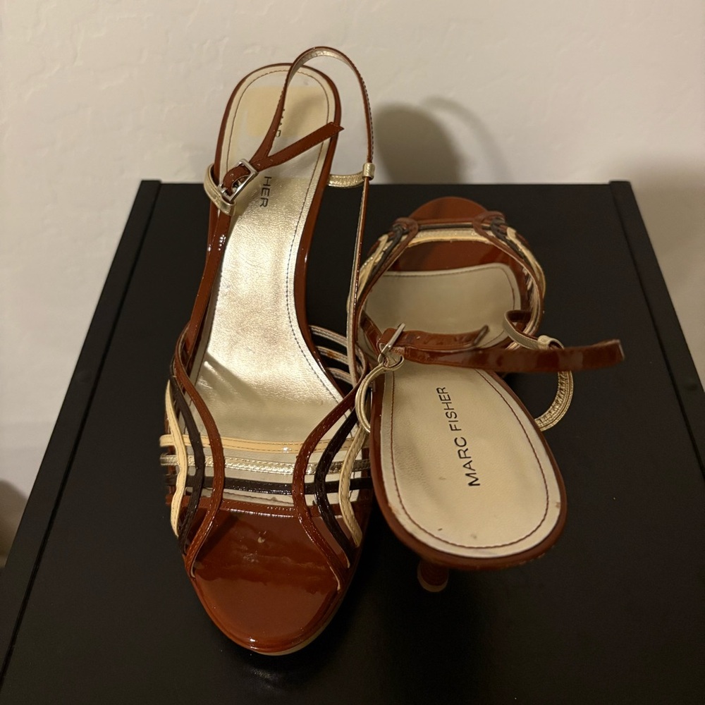 Marc Fisher Tan and Cream Strappy Sandals